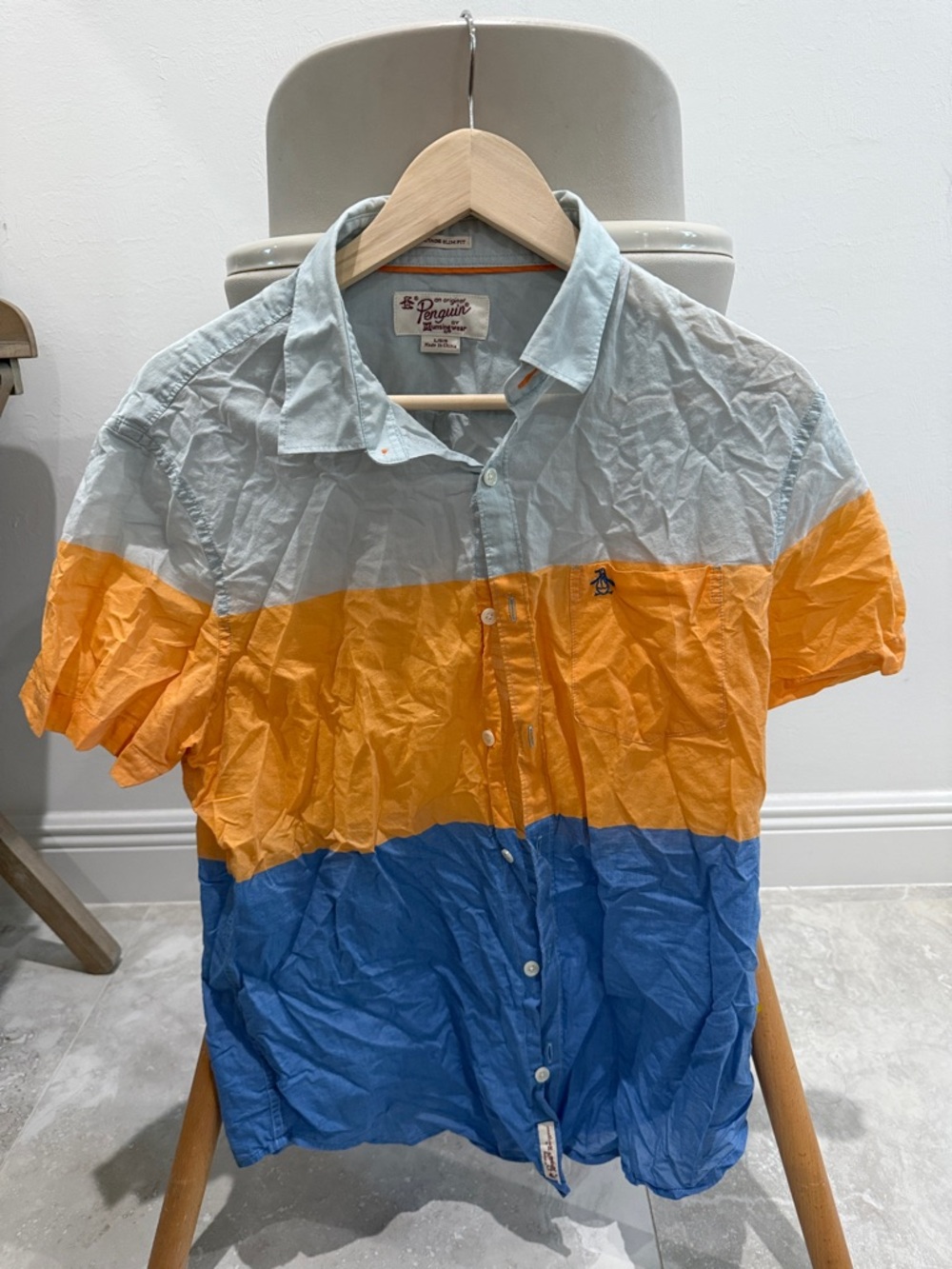 Original Penguin Light Blue Orange Blue Colorblock Short Sleeve Shirt